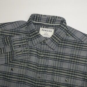Poncho Flannel Shirt Men's Medium Regular Fit Gray Plaid Magnetic Pockets